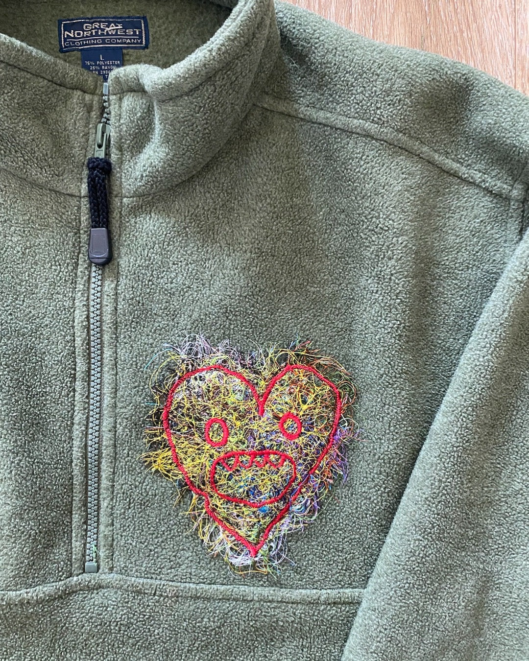 RECYCLED SCRAP THREAD HEART MONSTER FLEECE