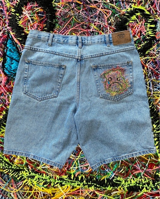 RECYCLED SCRAP THREAD SAD MONSTER SHORTS